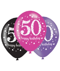 Ballonnen 50 Jaar Happy Birthday Pink, Paars En Zwart