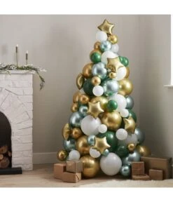 Ballonnen Kerstboom Groen/Wit/Goud