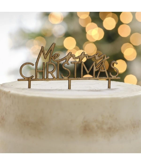 Caketopper Merry Christmas Hout 4 Caketopper Merry Christmas Hout - Afbeelding 2