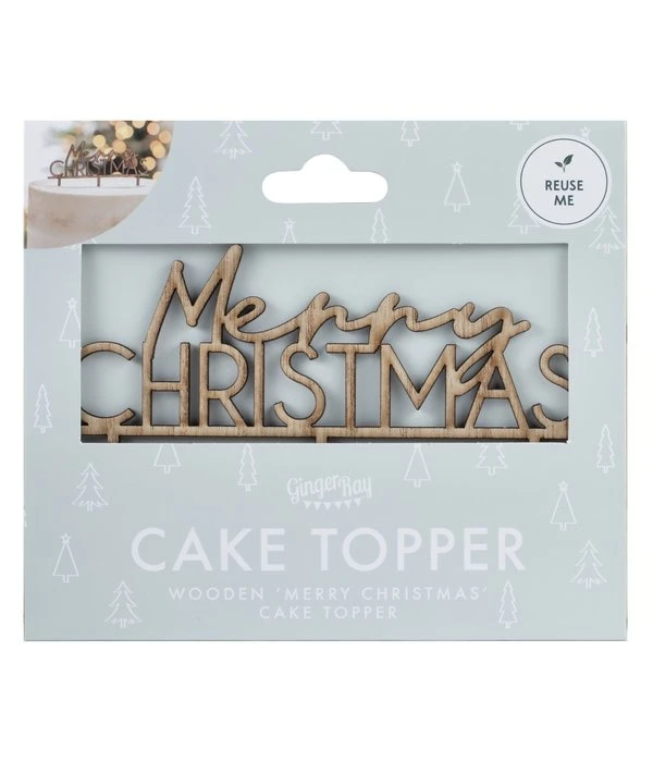 Caketopper Merry Christmas Hout 5 Caketopper Merry Christmas Hout - Afbeelding 3