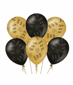 Classy Ballonnen Happy New Year Zwart/Goud (6st)