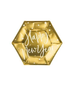 Feestbordjes Happy New Year Goud - 6 Stuks