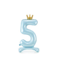 Folieballon Cijfer 5 Hemelsblauw Op Standaard 84cm