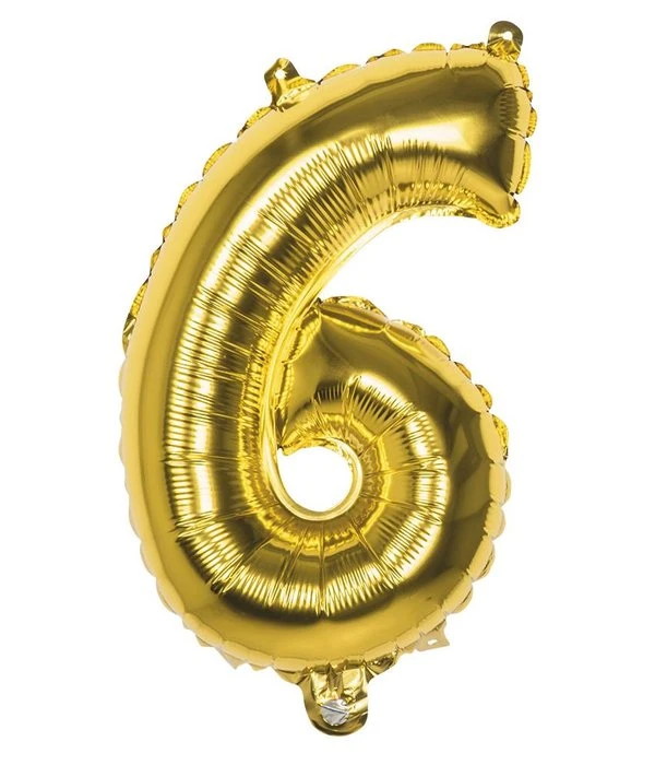 Folieballon Cijfer '6' Goud 36cm 3 Folieballon Cijfer '6' Goud 36cm