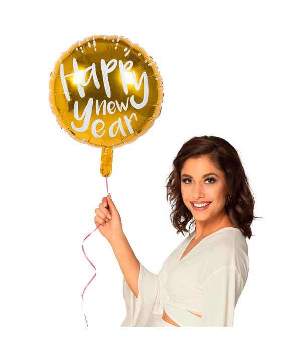 Folieballon Happy New Year Goud/Wit (45cm) 4 Folieballon Happy New Year Goud/Wit (45cm) - Afbeelding 2
