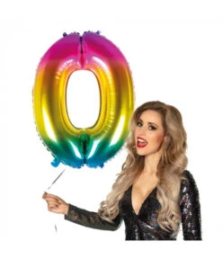 Folieballon Regenboog Cijfer 0 (86cm) -Vakantie Decoratie Winkel folieballon regenboog cijfer 0 86cm 1