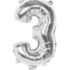 Folieballon Zilver Cijfer '3' 36cm -Vakantie Decoratie Winkel folieballon zilver cijfer 3 36cm