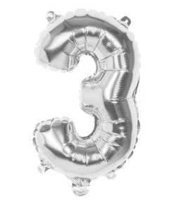 Folieballon Zilver Cijfer '3' 36cm