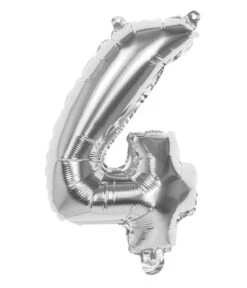 Folieballon Zilver Cijfer '4' 36cm