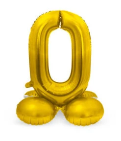 Goudkleurig Folieballon Cijfer 0 Op Standaard (72cm)