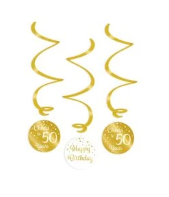 Hangdecoratie Swirls 50 Jaar Goud/Wit (3st)