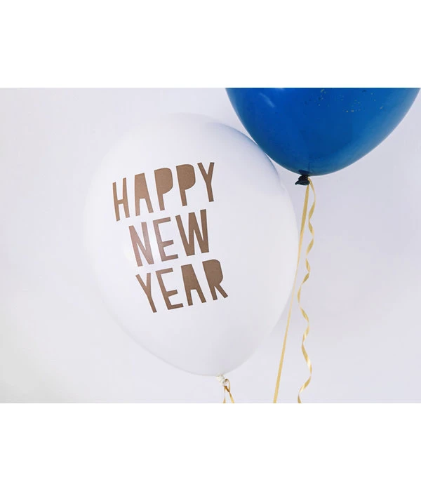 Happy New Year Ballonnen Pastel Puur Wit (6st) 4 Happy New Year Ballonnen Pastel Puur Wit (6st) - Afbeelding 2