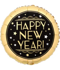 Happy New Year Follieballon Rond Vintage Goud (43cm)