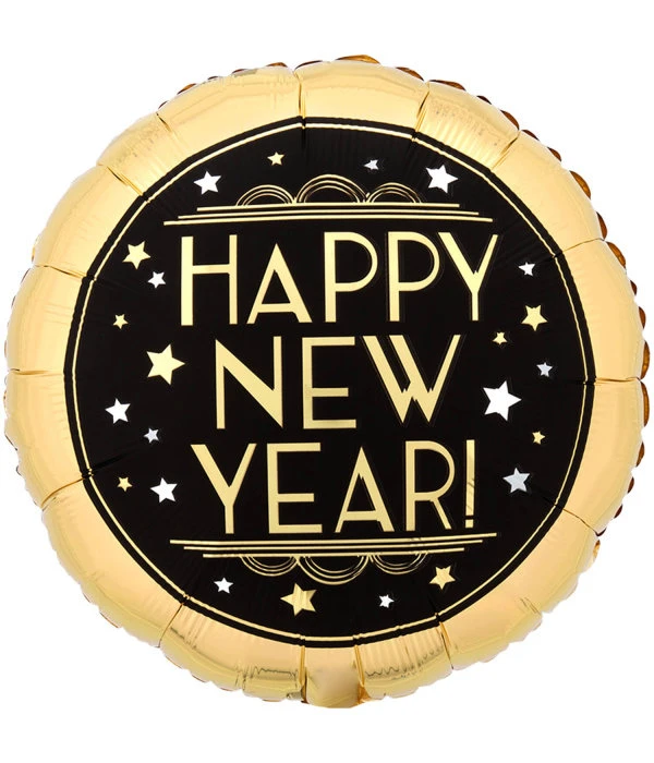 Happy New Year Follieballon Rond Vintage Goud (43cm) 3 Happy New Year Follieballon Rond Vintage Goud (43cm)