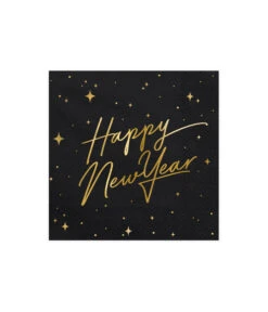 Happy New Year Servetten Zwart/goud 20st