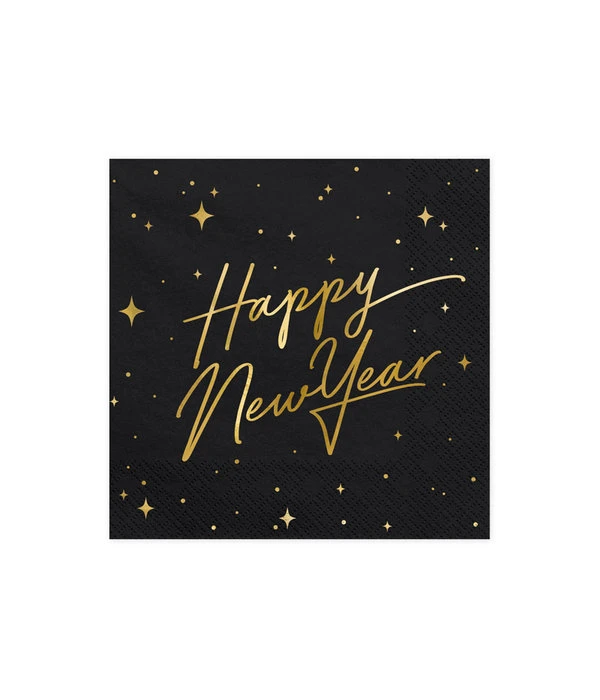 Happy New Year Servetten Zwart/goud 20st 3 Happy New Year Servetten Zwart/goud 20st