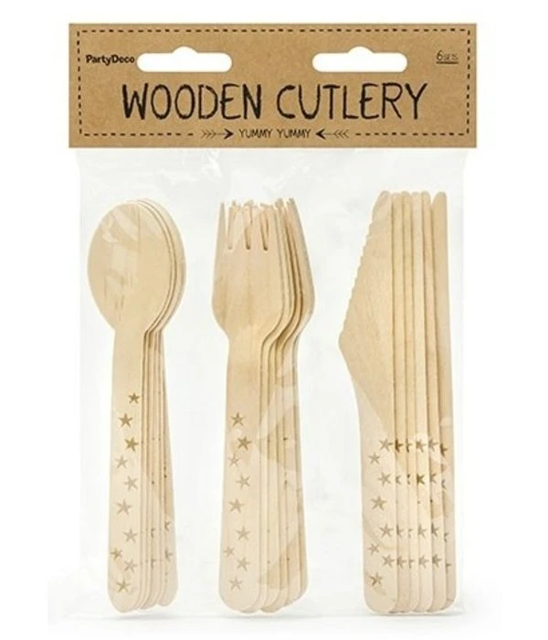 Houten Bestek Woodland Sterren Goud (18st) 4 Houten Bestek Woodland Sterren Goud (18st) - Afbeelding 2