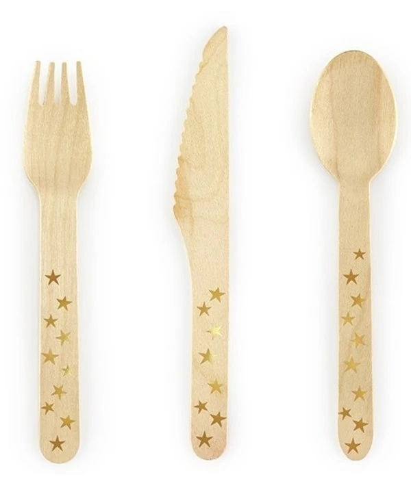 Houten Bestek Woodland Sterren Goud (18st) 3 Houten Bestek Woodland Sterren Goud (18st)