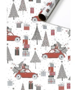 Inpakpapier Rijdende Kerstman Wit