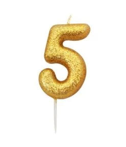 Nummerkaars '5' Glittergoud