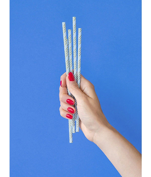 Papieren Rietjes Lichtblauw/Goud (10st) 5 Papieren Rietjes Lichtblauw/Goud (10st) - Afbeelding 3