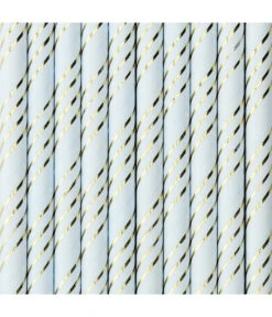 Papieren Rietjes Lichtblauw/Goud (10st)