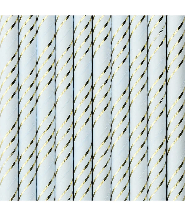 Papieren Rietjes Lichtblauw/Goud (10st) 3 Papieren Rietjes Lichtblauw/Goud (10st)