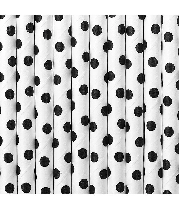 Papieren Rietjes Wit Met Zwarte Stippen (10st) 3 Papieren Rietjes Wit Met Zwarte Stippen (10st)