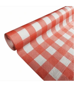 Papieren Tafelkleed Rood/Wit Geblokt (1,19x8m)