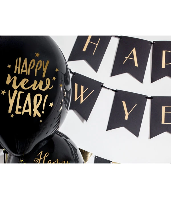 Pastel Zwarte Ballonnen Happy New Year (50st) 4 Pastel Zwarte Ballonnen Happy New Year (50st) - Afbeelding 2