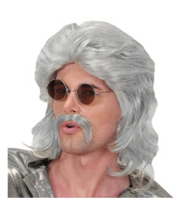 Pruik En Snor 70's Grijs 3 Pruik En Snor 70's Grijs