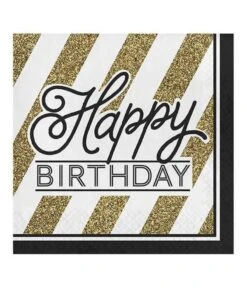 Servetten Happy Birthday Zwart/Goud