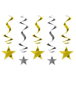 Spiraalhangers Sterren Goud/Zilver 60cm (5st)