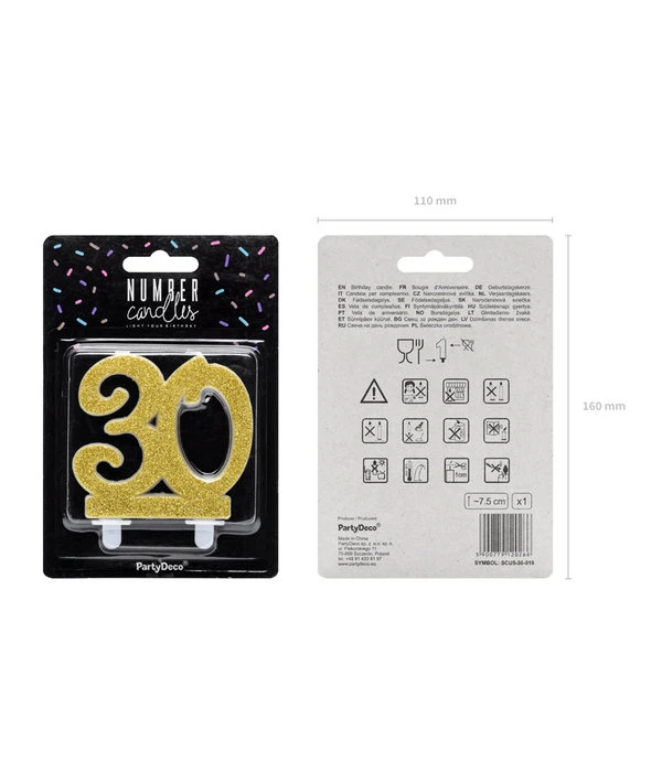 Taartkaars 30 Jaar Goud Glitter 4 Taartkaars 30 Jaar Goud Glitter - Afbeelding 2