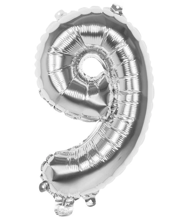 Zilveren Folieballon Cijfer '9' 36cm 3 Zilveren Folieballon Cijfer '9' 36cm
